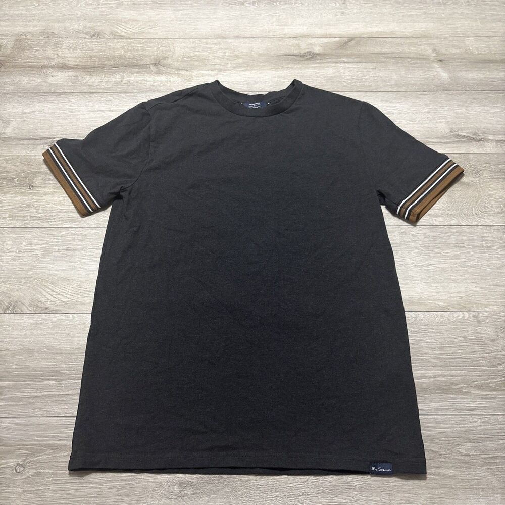 The Original Ben Sherman Men's Ringer Cuff Gray Brown White SS T Shirt Small